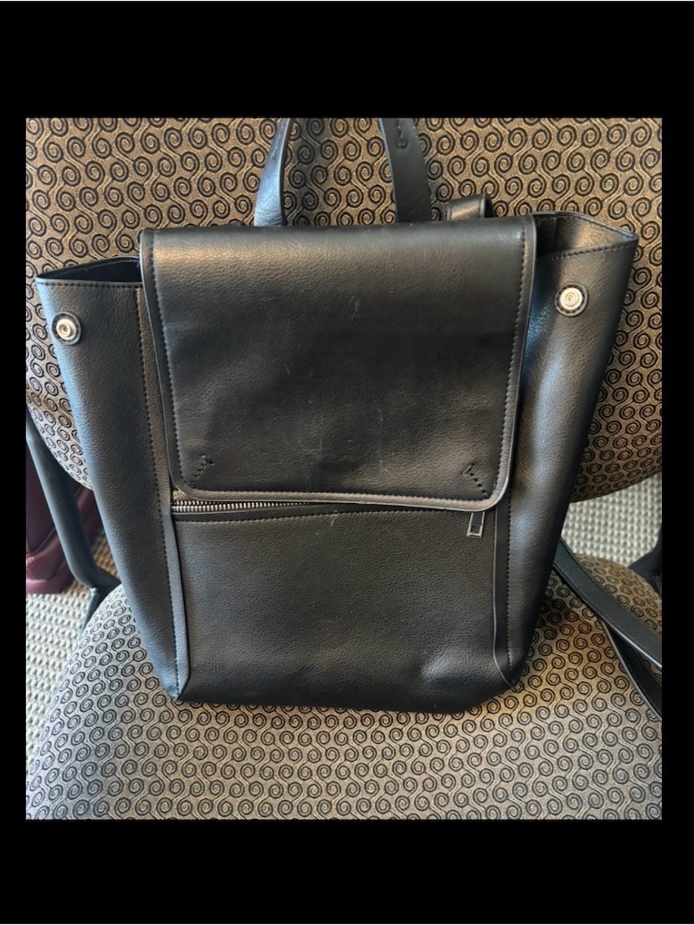 Black Leather Backpack Purse - Minimal Zip Front